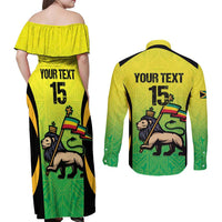 Custom Jamaica Football Couples Matching Off Shoulder Maxi Dress and Long Sleeve Button Shirt Go Reggae Boyz
