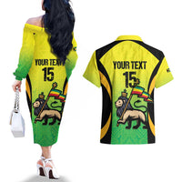 Custom Jamaica Football Couples Matching Off The Shoulder Long Sleeve Dress and Hawaiian Shirt Go Reggae Boyz