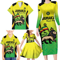 Custom Jamaica Football Family Matching Long Sleeve Bodycon Dress and Hawaiian Shirt Go Reggae Boyz