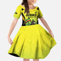 Custom Jamaica Football Family Matching Off The Shoulder Long Sleeve Dress and Hawaiian Shirt Go Reggae Boyz