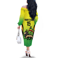 Custom Jamaica Football Family Matching Off The Shoulder Long Sleeve Dress and Hawaiian Shirt Go Reggae Boyz