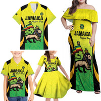 Custom Jamaica Football Family Matching Off Shoulder Maxi Dress and Hawaiian Shirt Go Reggae Boyz