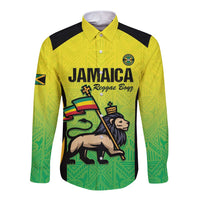 Custom Jamaica Football Long Sleeve Button Shirt Go Reggae Boyz