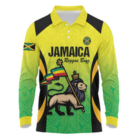 Custom Jamaica Football Long Sleeve Polo Shirt Go Reggae Boyz
