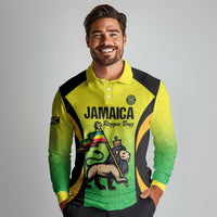 Custom Jamaica Football Long Sleeve Polo Shirt Go Reggae Boyz