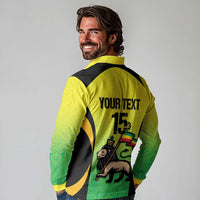 Custom Jamaica Football Long Sleeve Polo Shirt Go Reggae Boyz