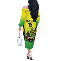 Custom Jamaica Football Off The Shoulder Long Sleeve Dress Go Reggae Boyz