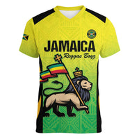 Custom Jamaica Football Women V-Neck T-Shirt Go Reggae Boyz