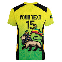 Custom Jamaica Football Women V-Neck T-Shirt Go Reggae Boyz
