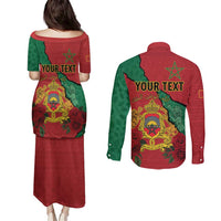 Personalised Morocco Couples Matching Puletasi and Long Sleeve Button Shirt Coat Of Arms With Rose