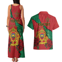 Personalised Morocco Couples Matching Tank Maxi Dress and Hawaiian Shirt Coat Of Arms With Rose