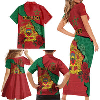 Personalised Morocco Family Matching Short Sleeve Bodycon Dress and Hawaiian Shirt Coat Of Arms With Rose
