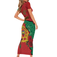 Personalised Morocco Family Matching Short Sleeve Bodycon Dress and Hawaiian Shirt Coat Of Arms With Rose