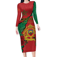 Personalised Morocco Long Sleeve Bodycon Dress Coat Of Arms With Rose