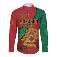 Personalised Morocco Long Sleeve Button Shirt Coat Of Arms With Rose