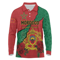 Personalised Morocco Long Sleeve Polo Shirt Coat Of Arms With Rose
