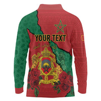 Personalised Morocco Long Sleeve Polo Shirt Coat Of Arms With Rose