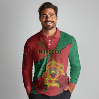 Personalised Morocco Long Sleeve Polo Shirt Coat Of Arms With Rose