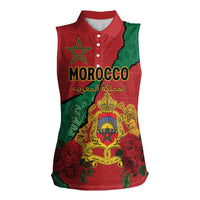 Personalised Morocco Women Sleeveless Polo Shirt Coat Of Arms With Rose