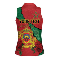 Personalised Morocco Women Sleeveless Polo Shirt Coat Of Arms With Rose