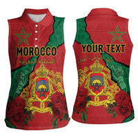 Personalised Morocco Women Sleeveless Polo Shirt Coat Of Arms With Rose