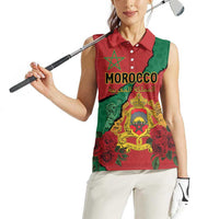 Personalised Morocco Women Sleeveless Polo Shirt Coat Of Arms With Rose