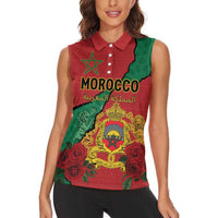 Personalised Morocco Women Sleeveless Polo Shirt Coat Of Arms With Rose
