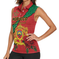 Personalised Morocco Women Sleeveless Polo Shirt Coat Of Arms With Rose