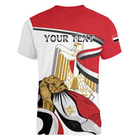 Personalized Egypt Revolution Day Women V-Neck T-Shirt Coat Of Arms With Flag