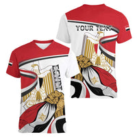 Personalized Egypt Revolution Day Women V-Neck T-Shirt Coat Of Arms With Flag