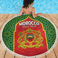 Personalized Morocco Throne Day Beach Blanket King Lion Coat Of Arms