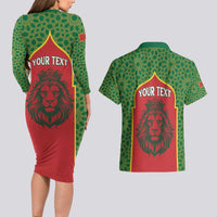 Personalized Morocco Throne Day Couples Matching Long Sleeve Bodycon Dress and Hawaiian Shirt King Lion Coat Of Arms