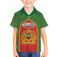 Personalized Morocco Throne Day Family Matching Off Shoulder Maxi Dress and Hawaiian Shirt King Lion Coat Of Arms