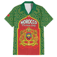 Personalized Morocco Throne Day Family Matching Short Sleeve Bodycon Dress and Hawaiian Shirt King Lion Coat Of Arms