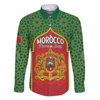 Personalized Morocco Throne Day Family Matching Short Sleeve Bodycon Dress and Hawaiian Shirt King Lion Coat Of Arms