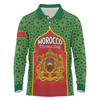 Personalized Morocco Throne Day Long Sleeve Polo Shirt King Lion Coat Of Arms