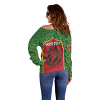 Personalized Morocco Throne Day Off Shoulder Sweater King Lion Coat Of Arms
