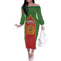 Personalized Morocco Throne Day Off The Shoulder Long Sleeve Dress King Lion Coat Of Arms