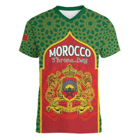 Personalized Morocco Throne Day Women V-Neck T-Shirt King Lion Coat Of Arms