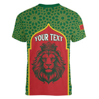 Personalized Morocco Throne Day Women V-Neck T-Shirt King Lion Coat Of Arms