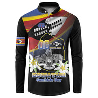 Personalized Eswatini Independece Day Button Sweatshirt Coat Of Arms With Map - Wonder Print Shop