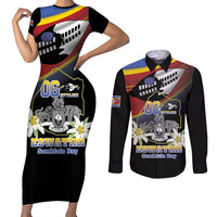 Personalized Eswatini Independece Day Couples Matching Short Sleeve Bodycon Dress and Long Sleeve Button Shirt Coat Of Arms With Map - Wonder Print Shop