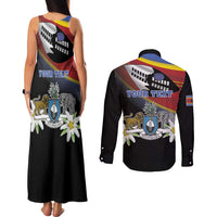 Personalized Eswatini Independece Day Couples Matching Tank Maxi Dress and Long Sleeve Button Shirt Coat Of Arms With Map - Wonder Print Shop