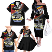Personalized Eswatini Independece Day Family Matching Off The Shoulder Long Sleeve Dress and Hawaiian Shirt Coat Of Arms With Map - Wonder Print Shop