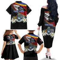 Personalized Eswatini Independece Day Family Matching Off The Shoulder Long Sleeve Dress and Hawaiian Shirt Coat Of Arms With Map - Wonder Print Shop