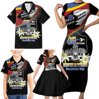 Personalized Eswatini Independece Day Family Matching Short Sleeve Bodycon Dress and Hawaiian Shirt Coat Of Arms With Map - Wonder Print Shop