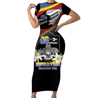 Personalized Eswatini Independece Day Family Matching Short Sleeve Bodycon Dress and Hawaiian Shirt Coat Of Arms With Map - Wonder Print Shop
