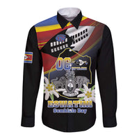 Personalized Eswatini Independece Day Long Sleeve Button Shirt Coat Of Arms With Map - Wonder Print Shop