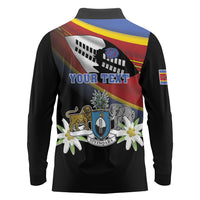 Personalized Eswatini Independece Day Long Sleeve Polo Shirt Coat Of Arms With Map - Wonder Print Shop