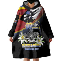 Personalized Eswatini Independece Day Wearable Blanket Hoodie Coat Of Arms With Map - Wonder Print Shop